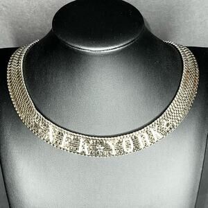 Zoe Coste Designs Vintage Silver Rhinestone New York Choker Necklace 16"